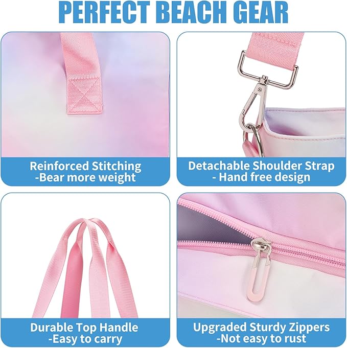 Beach Bags for Women, Large Waterproof Sandproof Swim Pool Bag with Dry Wet Seperated Pocket Utility Tote Bag