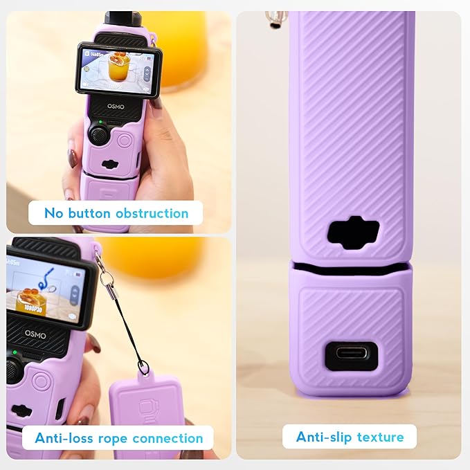 Protective Case for DJI Osmo Pocket 3 / Xtra Muse Camera, Soft Silicone Grip Cover with Screen Protection & Mic, Lightweight, Anti-Scratch, for Travel, Vlogging, Daily Filming – Purple