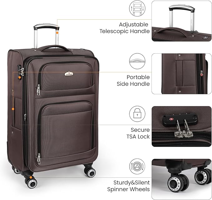 30'' Large Softside Suitcase,Expandable 15% Luggage,w/Double Spinner Wheels w/Combination LOCK,Lightweight Travel Suitcase for Travel（Coffee,30in）