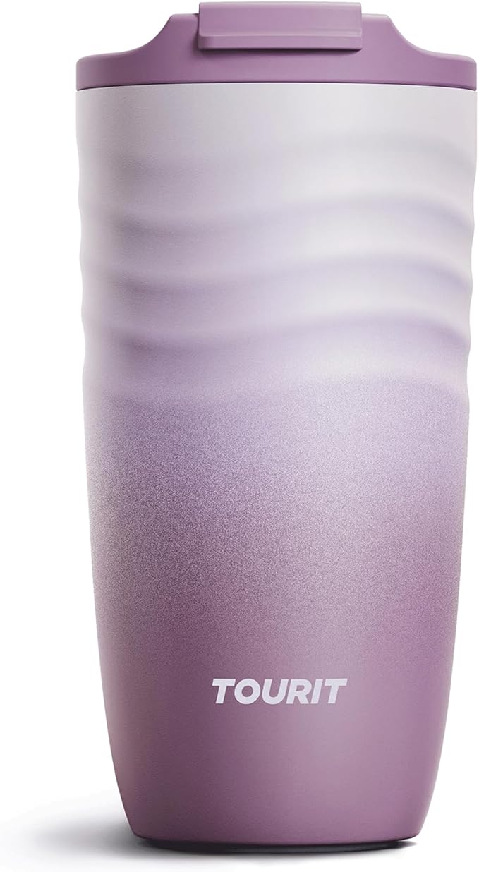 TOURIT 16 oz Travel Coffee Mug, Insulated Stainless Steel Travel Mug with Lid, Leak-Proof Double-Wall Vacuum Tumbler, Reusable Coffee Cup - Mist Purple
