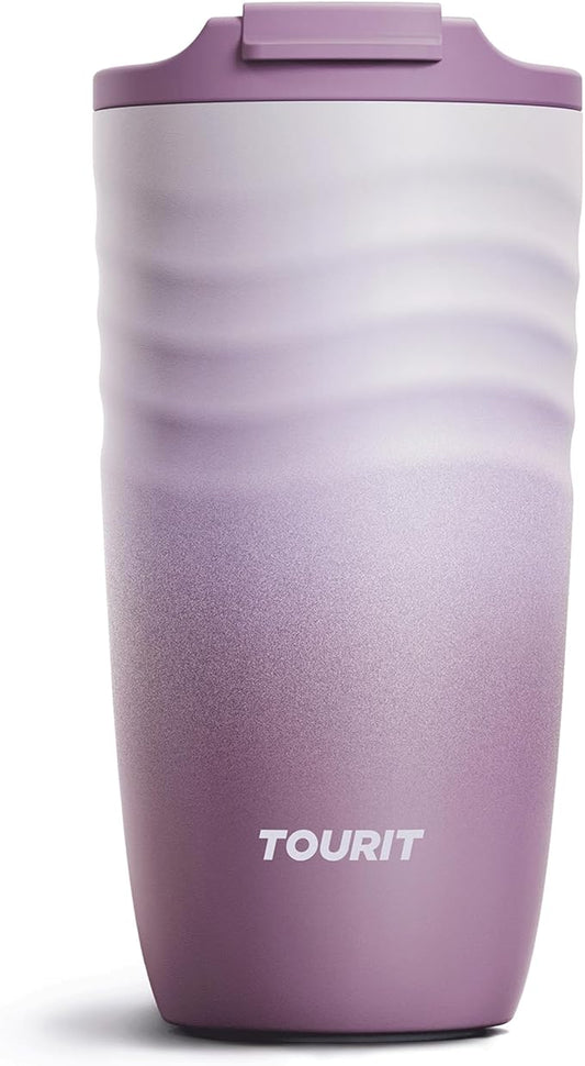 TOURIT 16 oz Travel Coffee Mug, Insulated Stainless Steel Travel Mug with Lid, Leak-Proof Double-Wall Vacuum Tumbler, Reusable Coffee Cup - Mist Purple