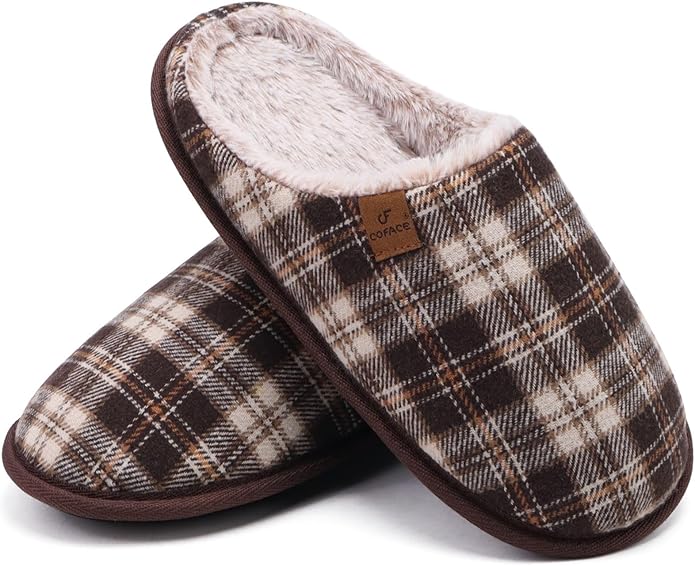 COFACE Mens Cozy Memory Foam Scuff Slippers Casual Slip On Warm House Shoes Indoor/Outdoor Sandal Slippers With Arch Support Rubber Sole Size 7-15