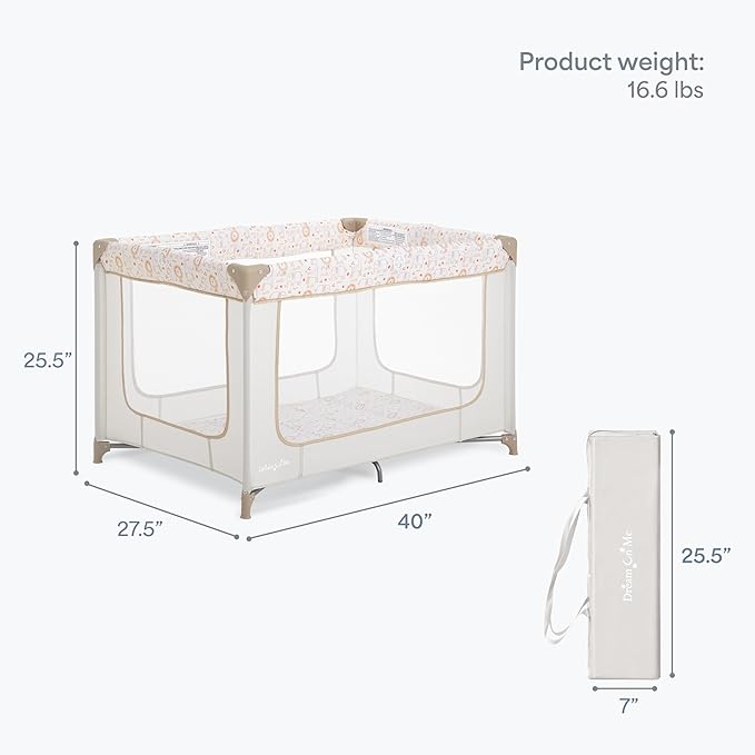 Dream On Me Zodiak Baby Playard, Breathable Mesh Sides, Soft Comfortable Mattress, Quick & Easy to Fold with Travel Carry Bag, Compact Space Saving Design - Beige