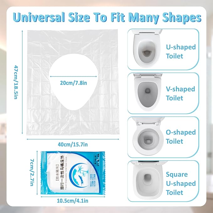 Disposable Toilet Seat Cover - Plastic Toilet Seat Covers Waterproof Non-Slip Individually Wrapped Friendly Packing For Travel,Potty Training,Pregnant Moms & Adults,60 Pack