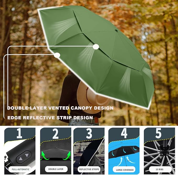 MRTLLOA 42/49 Inch Compact Travel Essentials Umbrella for Rain, Lightweight, Portable, Automatic, Strong, Waterproof Folding Umbrellas for Women, Men and Teenagers