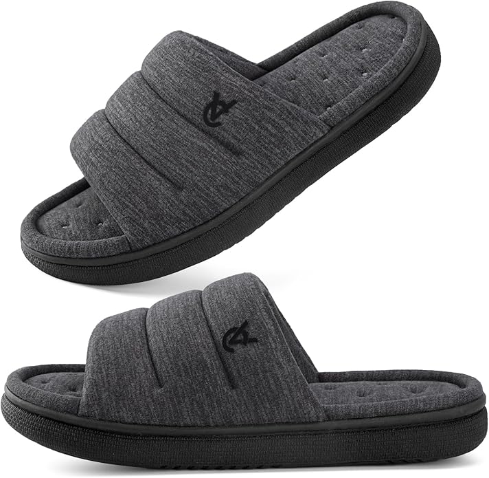 VeraCosy Mens Open-Toe Slippers Memory Foam Indoor Outdoor House Shoes
