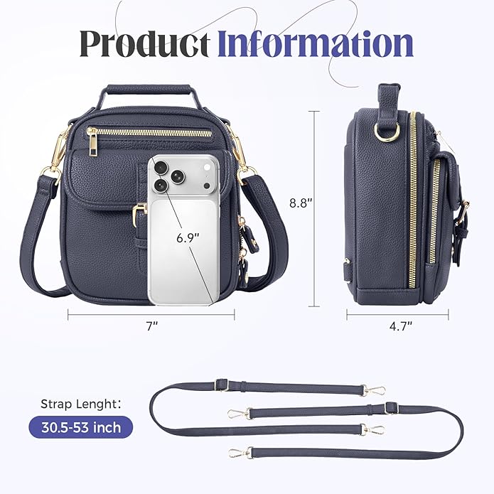 Vegan Leather Crossbody Bag for Women with 2 Straps, Small Messenger Bag with Anti Theft Zipper Pocket Vintage Shoulder Bag