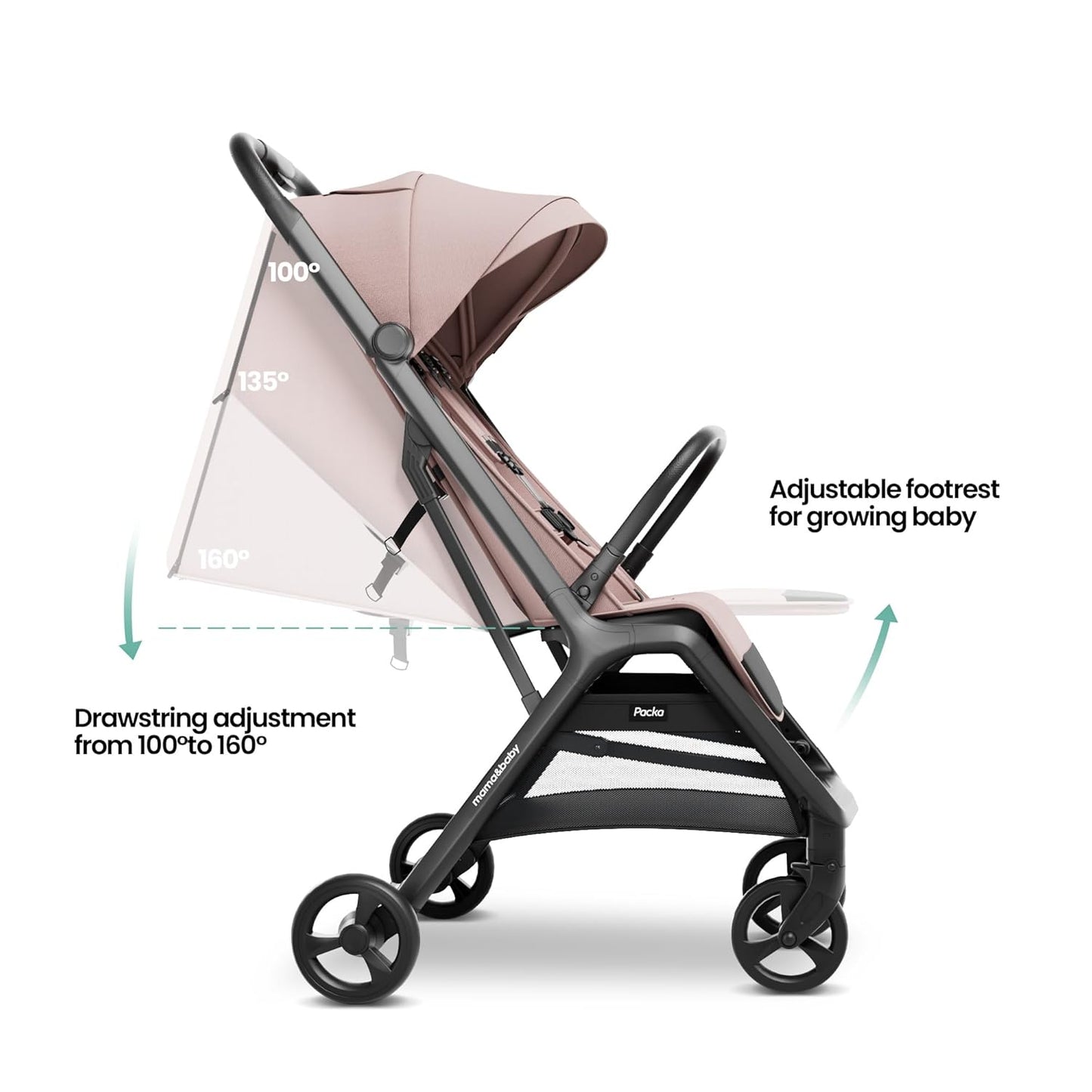 MAMA & BABY Packa Compact Travel Stroller – Lightweight, One-Hand Auto Folding, Portable & Lie-Flat Baby Stroller, Newborns and Toddlers Stroller with UPF 50+ Canopy & Mesh Ventilation