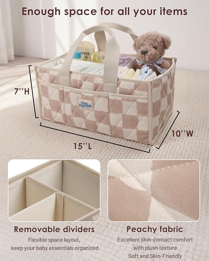 Tiny Marvels Diaper Caddy Organizer for New Parents, Baby Diaper Caddy with Water-Resistant Fabric, Structured Diaper Caddy Basket for Nursery, Car & Travel