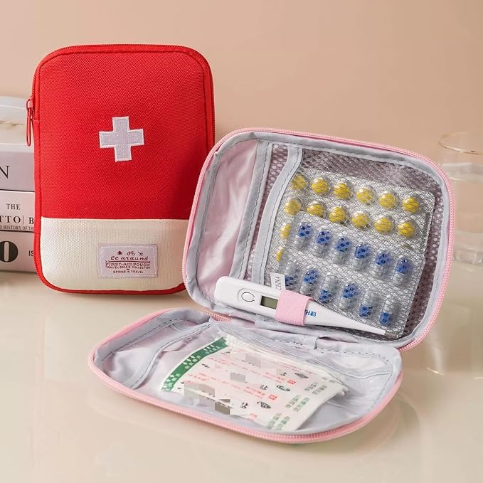 First Aid Bag Empty,Small Portable Empty First Aid Kit Bag Waterproof Section Dividers Travel Medicine Bag for Emergency for Home Office Car Outdoors Boat Camping Hiking Cycling (Pink)