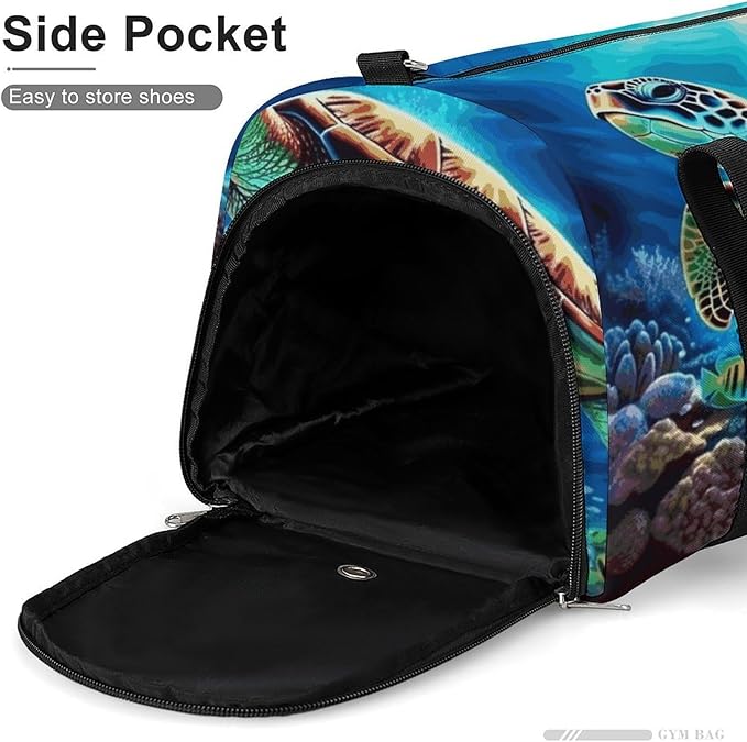 Sea Turtles Diamond Painting Gym Bag Lightweight ，Travel Duffle Bag with Shoe Compartment，Gym Bag for Women for Overnight, Weekend, Yoga, Gym, Business Trips, Sport And Hospital.