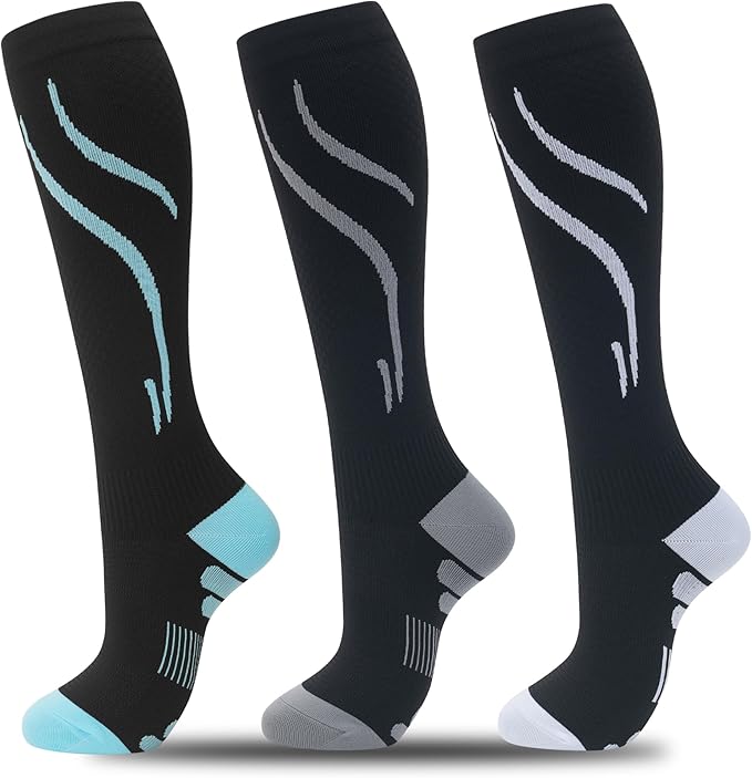 fenglaoda 3 Pairs Compression Socks for Women & Men Knee High Nurse Pregnant Cute Medical Running Travel Athletic