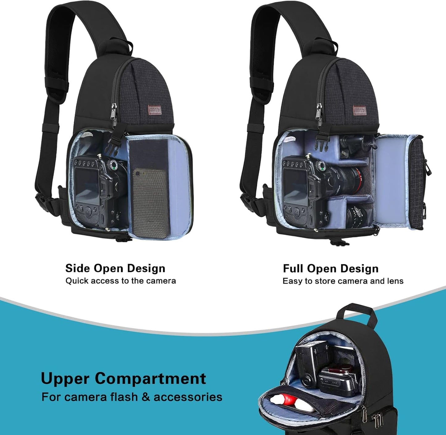 MOSISO Camera Sling Bag, DSLR/SLR/Mirrorless Camera Backpack Case Shockproof Photography Backpack with Tripod Holder & Removable Modular Inserts Compatible with Canon/Nikon/Sony/Fuji