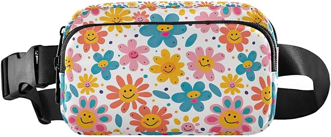 Cute Flowers Smiling Faces Fanny Pack for Women Men Water Resistant Fashion Waist Packs with Adjustable Strap Belt Bag for Travel Workout Jogging Hiking 21220448