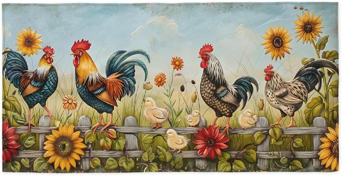 Rooster Sunflower Flowers Beach Towel, Large Microfiber Quick Dry Lightweight Pool Bath Towels Sand Free Beach Blanket for Summer Cruise Yoga Camping Travel Vacation Essentials 31 x 61 in