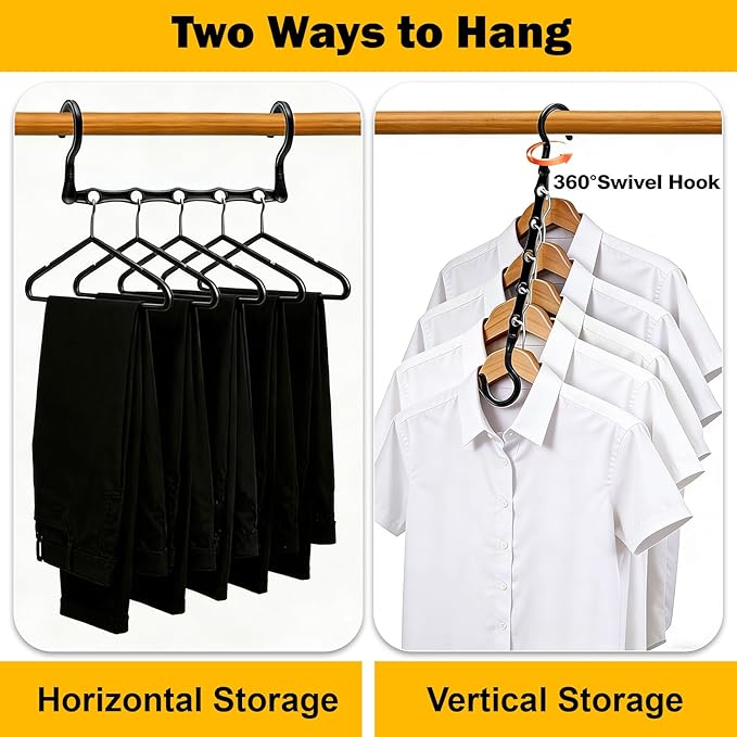 Closet Organizers and Storage, 8 Pack Stronger Space Saving Hangers for 40 Clothes, College Dorm Room Essentials for Guys Girls, Clothes Hanger with 5 Holes, Closet Storage, Magic Home Organization