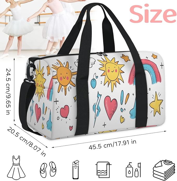 Sun Rainbow Cartoon Travel Duffle Bag for Women Men, Overnight Weekender Bag, Carry on Tote for Sport Gym