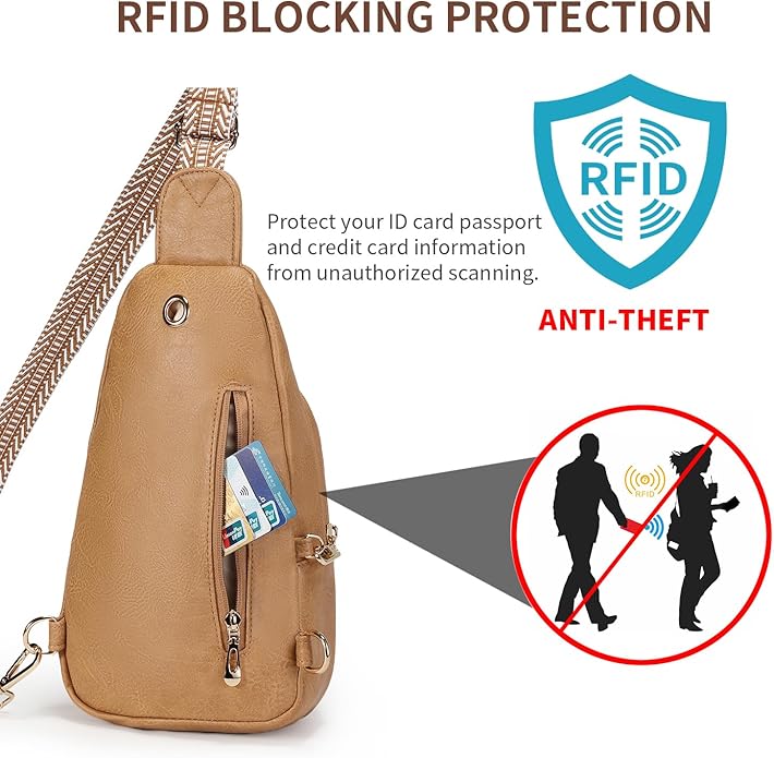 Crossbody Purses Bags for Women Travel, Anti Theft RFID Blocking Sling Chest Bag, Small Vegan Leather Purse for Casual