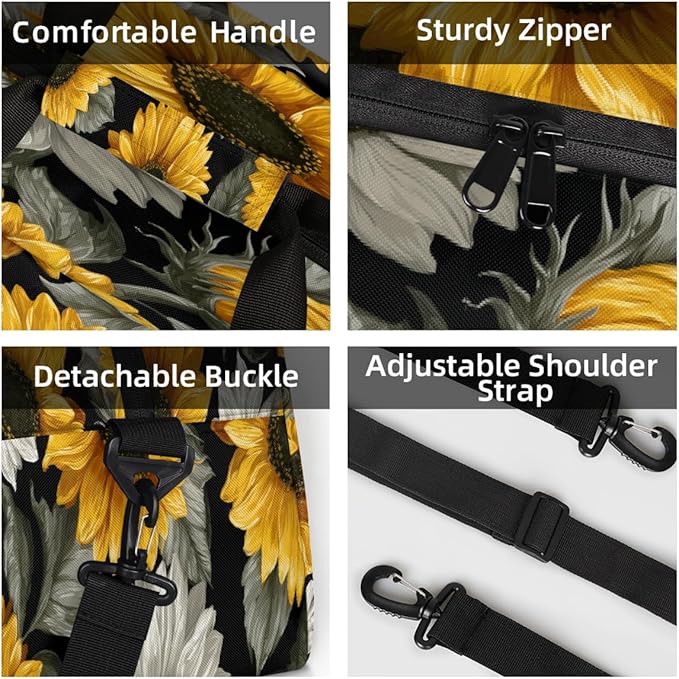 Kids Duffle Bag Girls Boys Yellow Gray Sunflowers Art Weekender Overnight Bag,Lightweight Duffel Bags for Traveling Gym Sport Dance