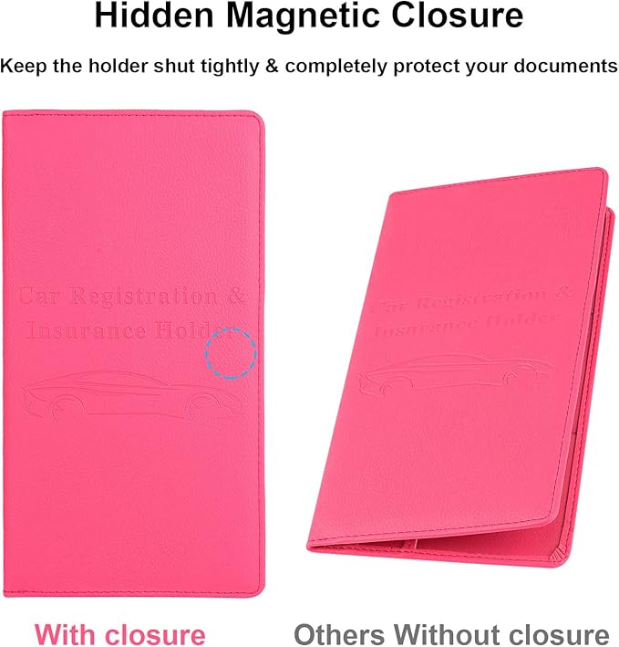 Cacturism Car Registration and Insurance Holder, Car Accessories Vehicle Glove Box Car Organizer Women Car Accessories with Magnetic Shut for Cards, Essential Document, Driver License, Hot Pink