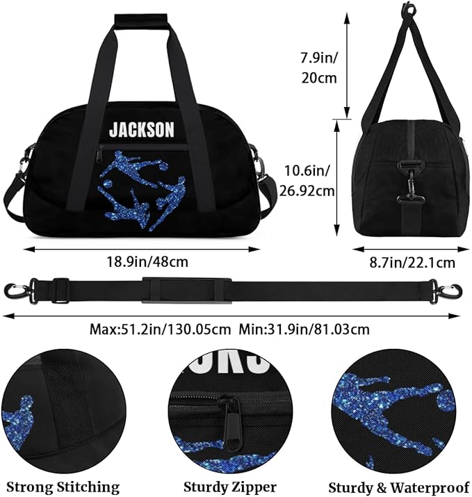 Custom Gym Duffel for Kids Boys,Personalized Black Duffel Bag Overnight Bags for Travel Weekender Practice Sports