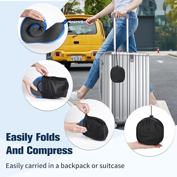 Neck Pillow for Traveling, Travel Pillows for Airplanes,100% Pure Memory Foam Travel Neck Pillow, Adjustable Flight Pillow, Portable Plane Accessories with Eye Mask, Earplugs, Carry Bag