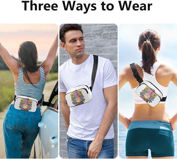 Cute Gnome Sunflower Fanny Pack for Women Men Water Resistant Fashion Waist Packs with Adjustable Strap Belt Bag for Travel Workout Jogging Hiking 21218863