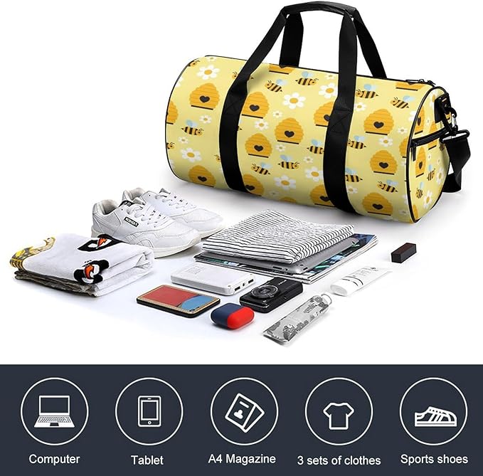 Workout Lightweight Duffel Bags Honey Bee Hive Yellow Basketball Football Weekender Bag Foldable Gym Travel Bags for Men Women