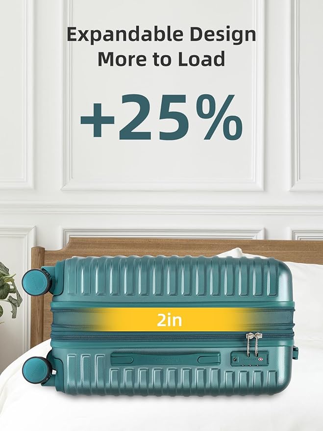 LARVENDER Carry on Luggage 22x14x9 Airline Approved, 20 Inch Hardside Suitcase with Wheels TSA Lock, PC+ABS Lightweight Carry on Suitcases for Women and Men, Lake Green (20/DB/TB)