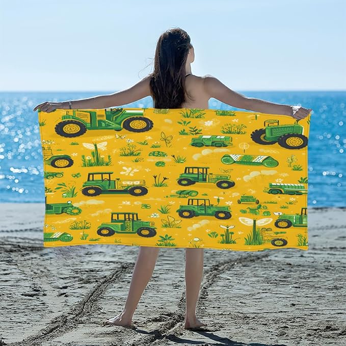 Grass Tractor Butterfly Clover Beach Towel, Large Microfiber Quick Dry Lightweight Pool Bath Towels Sand Free Beach Blanket for Summer Cruise Yoga Camping Travel Vacation Essentials 31 x 61 In