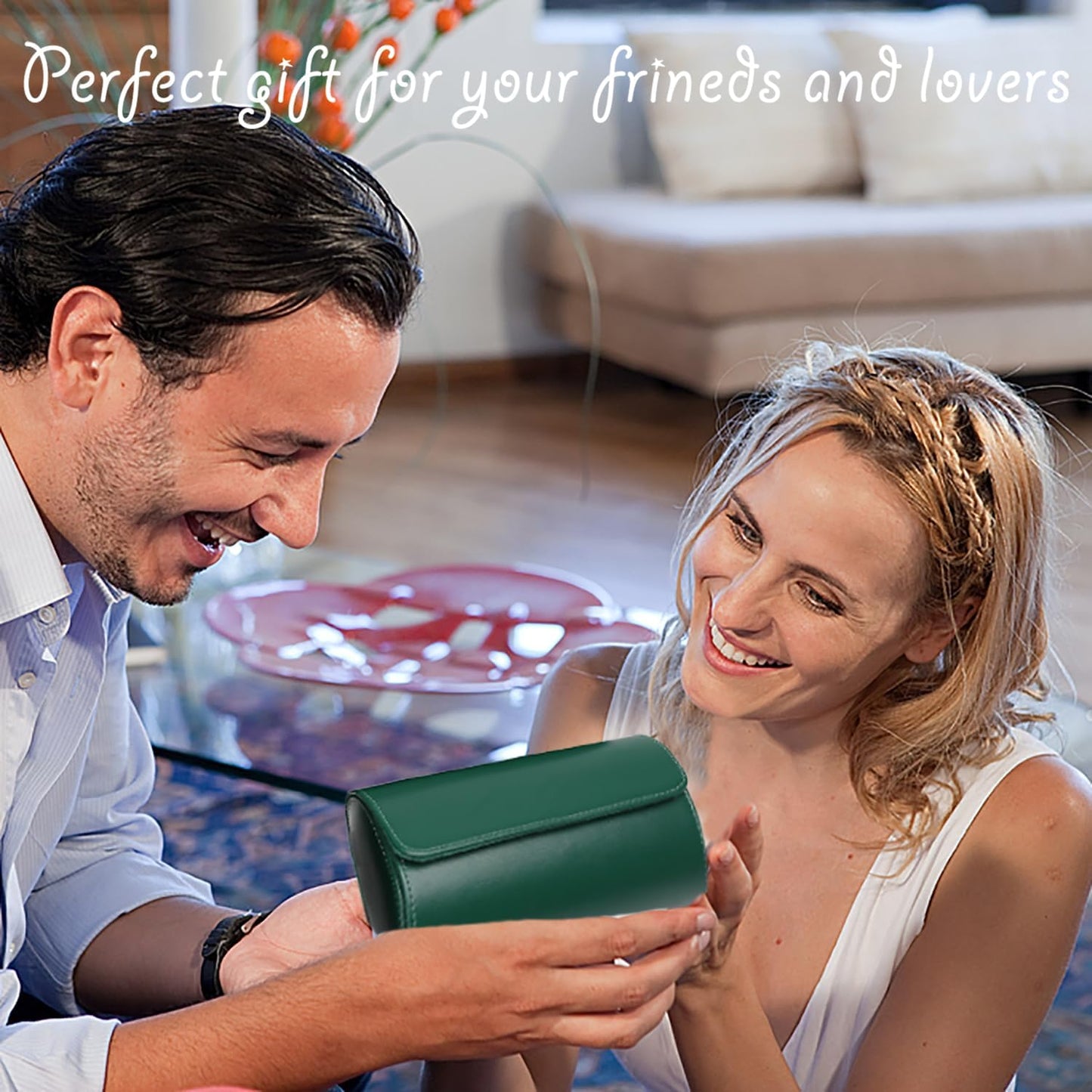 Watch Travel Case, Luxury Leather Watch Roll 2 Slot Organizer Box, Jewelry Storage Case Gifts for Man and Woman Christmas Anniversary Birthday (Green-2slot)