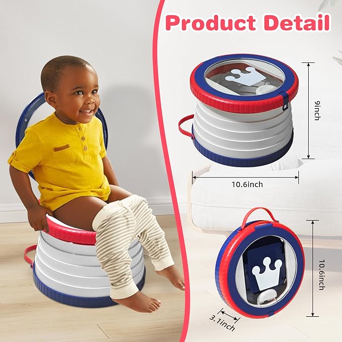 Portable Potty Chair for Toddlers with Splash-Proof Design, Foldable Travel Potty with Bag & 30 Refills - Kids Toilet for Car, Camping, Indoor - Easy Clean Baby Potty Training Seat(Red-blue)