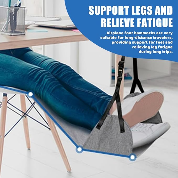 Airplane Foot Hammock Portable Height Adjustable Foot Hammock for Plane Travel Relieves Legs Pressure Feet Rest for Office, Desk, Bus, Train, Long Trip for Plane Travel