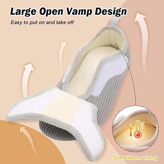 BARERUN Slippers for Women Men Wide House Diabetic Shoes for Women Men Warm Arthritis Edema Swollen Neuropathy Socks Slip on Adjustable Fuzzy Comfy Soft Womens Mens Bedroom Sliipers