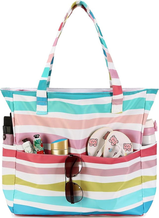 LEDAOU Beach Bag Waterproof Sandproof Women Beach Tote Pool Bag with Zipper for Swim Gym Grocery Travel with Wet Pocket | Sandproof, with Zipper, for Gym, Grocery, Travel, with Wet Pocket