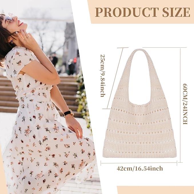 Sightor Crochet Tote Bag, Mesh Beach Bag Knit Summer Hobo Bag Vacation Boho Tote Bag for Women