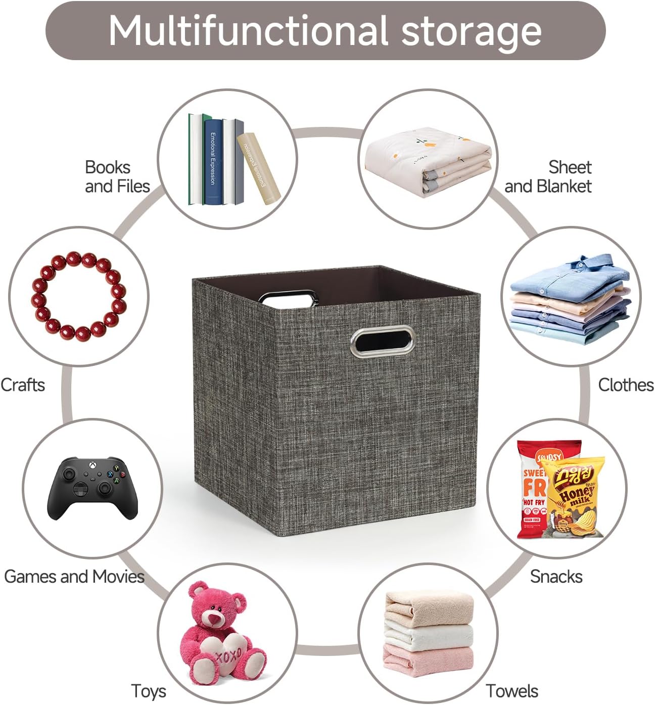 Posprica Storage Basket Bins,13×13 Foldable Storage Boxes Containers for Closet Organizer Shelf Cabinet Bookcase,Thick Fabric Drawer with Shimmer,4pcs,Brown