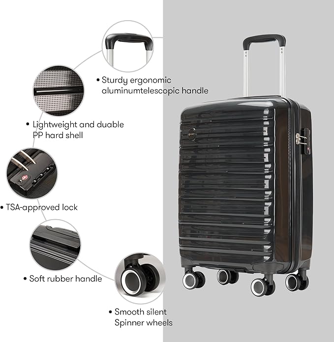 GinzaTravel 24 Inch Luggage, Hardside Suitcase with Spinner Wheels, Lightweight Hard Shell Checked Luggage, TSA Approved Lock, Black