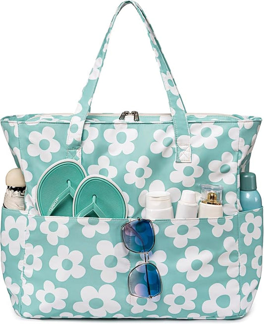 LEDAOU Large Beach Bag Women Waterproof Sandproof Zipper Beach Tote Pool Bag for Swim Gym Grocery Travel with Wet Pocket | Waterproof, Sandproof, Zipper, Pool, Gym, Grocery