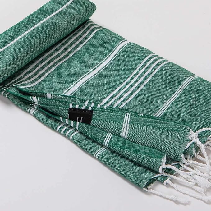 Hencely Turkish Beach Towel 37x68 Oversized, Sand-Free, Quick-Dry, Lightweight - Travel Essential for Pool & Bath - Striped 100% Cotton Bathroom Towels Accessories Gift (Petrol Green)