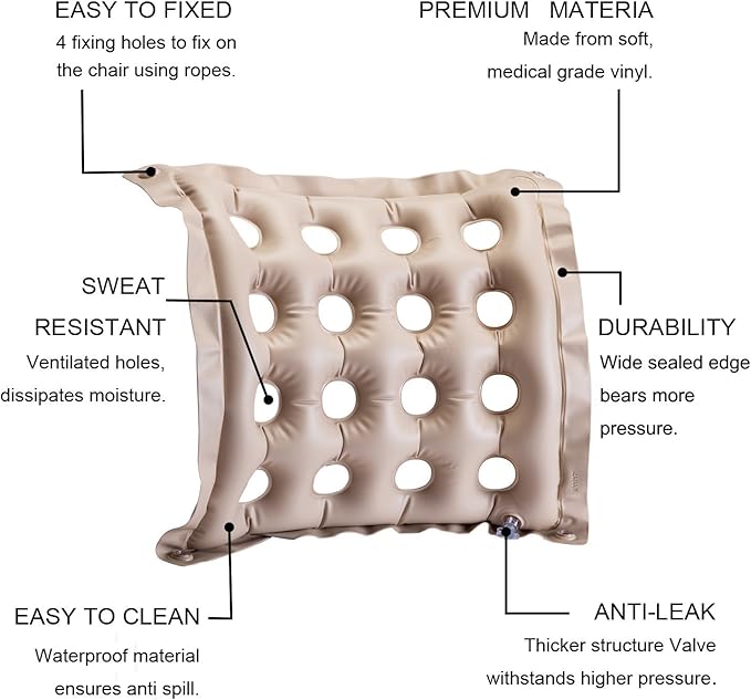 Inflatable Seat Cushion Portable Chair Cushion for Office Wheelchair Travel Cars Airplanes Coccyx Tailbone Sciatica Ideal for Daily Use Prolonged Sitting Relief, 2Pack Khaki