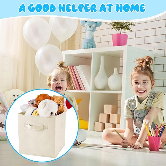 Yinder 12 Pcs Cube Storage Bin Grey 11'' Storage Bins for Playroom Decor Colorful Bins for Kids Foldable Baskets for Nursery Organizer Boxes Fabric Boxes