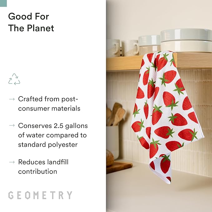 GEOMETRY Spring Kitchen Towels - Quick Dry Microfiber Cloth Spring & Summer Dish Towels for Kitchen Drying - Premium Quick Dry Towel - Strawberry Shortcake, 18" x 30" - 1-Pack