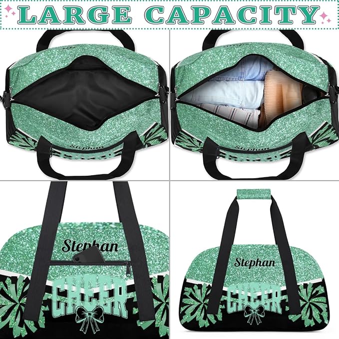 Cheer-Bag Personalized Cheer-Gifts with Name Green Cheerleader Duffel-Bag for Cheerleading Girls