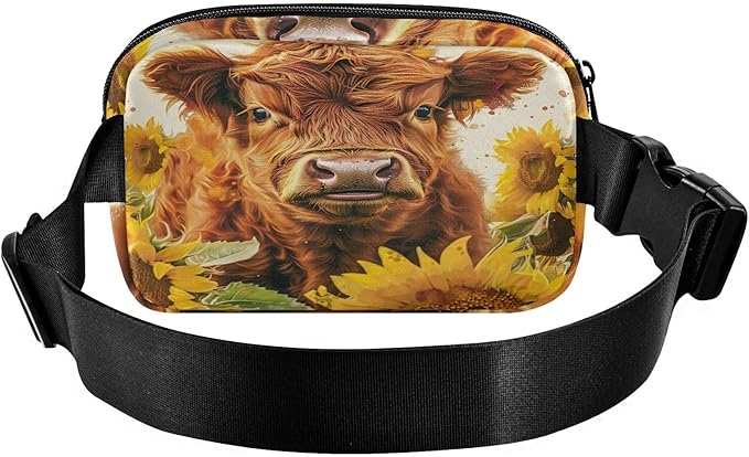 Highland Cow Sunflowers Fanny Pack for Women Men Water Resistant Fashion Waist Packs with Adjustable Strap Belt Bag for Travel Workout Jogging Hiking 21220111