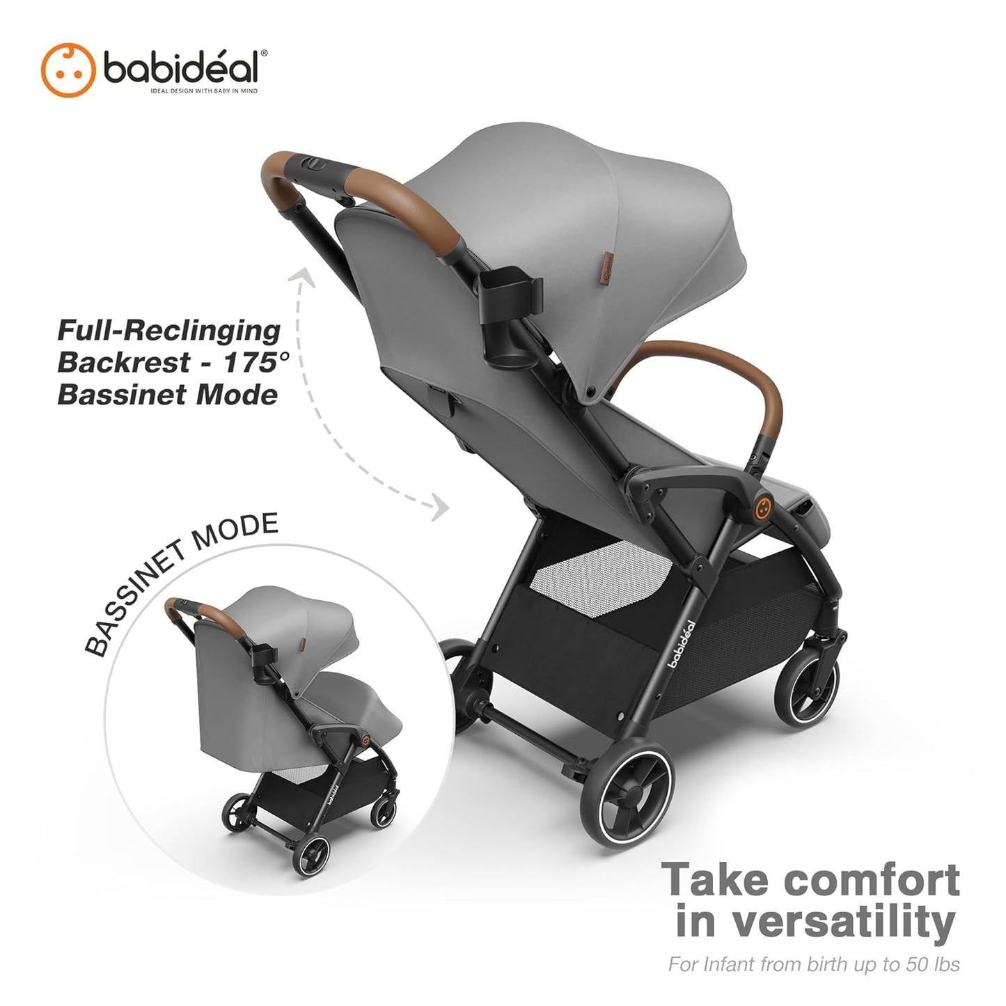 Travel Stroller, Overhead-Friendly Compact Baby Stroller(Newborn to 50lbs), Self-Folding Toddler Pushchair for Travel, Full-Reclining Seat, Cup Holder Included