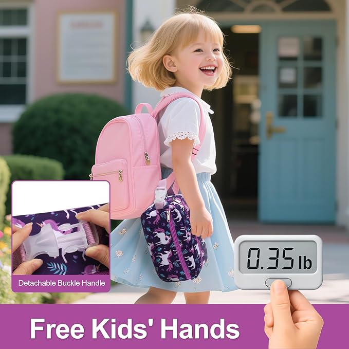 Bagseri Kids Snack Bag Girls - Small Reusable Mini Cooler Pouch, Insulated 3.9L Food Carrier with Buckle Handle for School and Daycare, Fits in Backpack, Deep Purple Unicorn