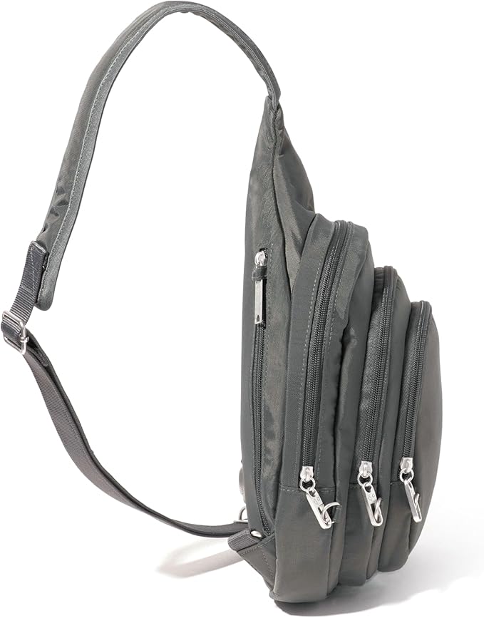 Baggallini Securtex® Anti-Theft Triple Zip Sling - Travel Backpack Sling Bag Crossbody - RFID Wallet Locking Zipper