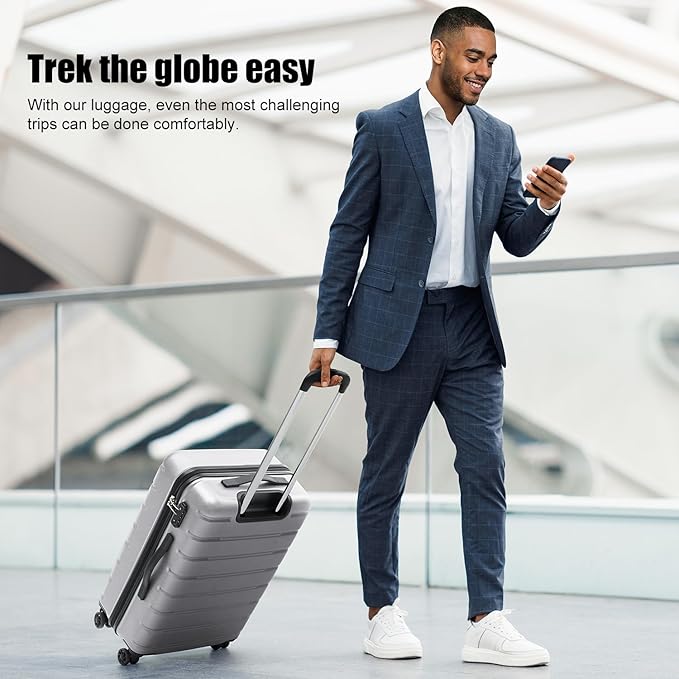 Coolife Luggage Suitcase Carry-on Spinner TSA Lock USB Port Expandable (only 28’’) Lightweight Hardside Luggage (Silver, M(24in))