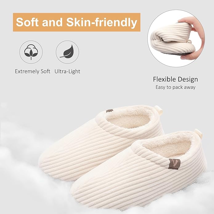 Women’s Fuzzy Memory Foam Slippers with Cozy Curly Fur and Warm Fleece Lining Closed Back Non-Slip House Shoes Lightweight Soft Comfy Indoor Bedroom Slippers